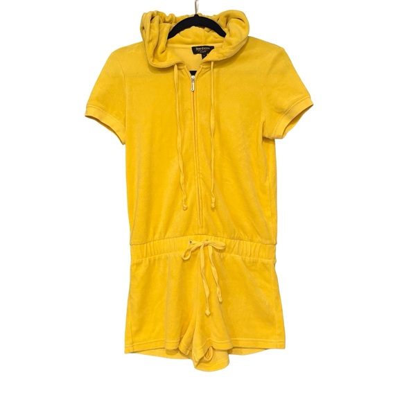 Y2K Juicy Couture Black Label Morning Sunshine Microterry Hooded Romper, Sz S - Picture 3 of 15